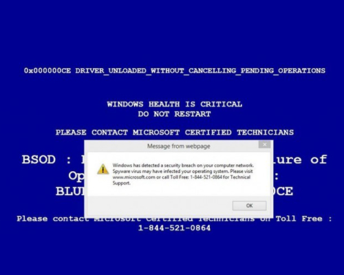 Fake anti-virus pop-up alert scams