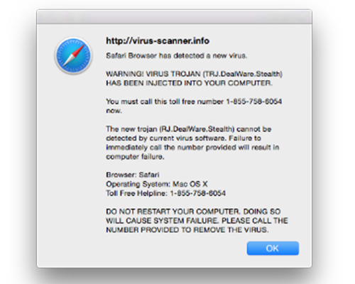 Fake anti-virus pop-up alert scams