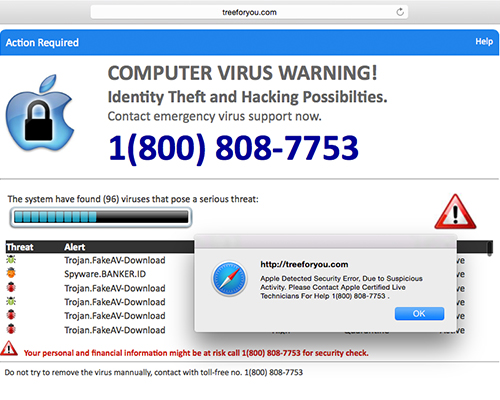 Fake anti-virus pop-up alert scams