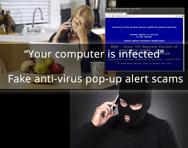 Fake anti-virus pop-up alert scams